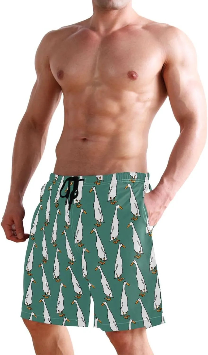 Laprad Men's Swim Trunks Quick Dry Beach Swimsuit Shorts Indian Runner Ducks with Mesh Lining
