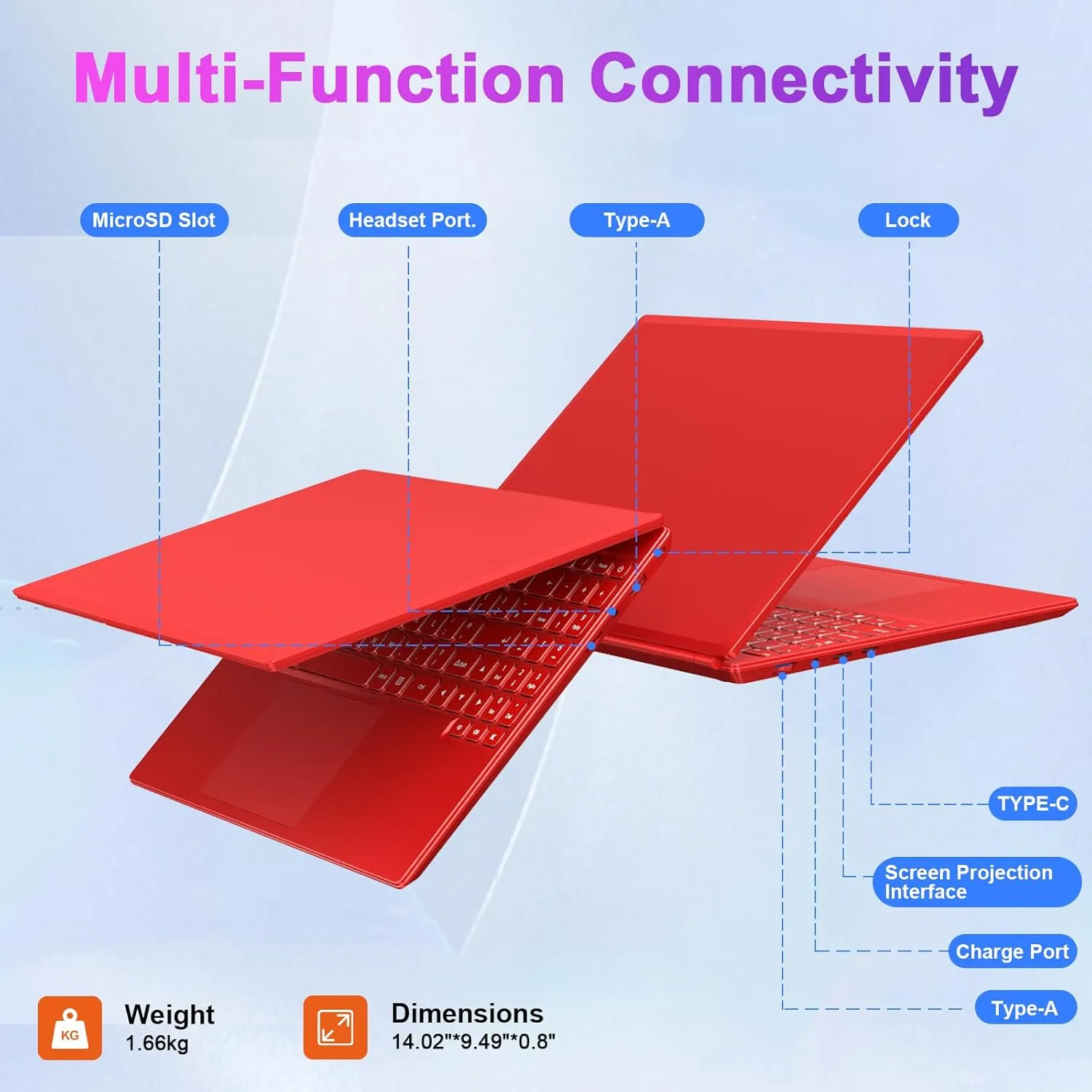 Laptop 16" 12GB 512GB SSD Celeron N5095 Up to 2.9 GHz Win 11 Laptop Support 512GB TF 1TB SSD Expand Notebook with 1920*1200 FHD 5G WiFi BT 4.2 Webcam Cooling Fan for Students and Business-Red