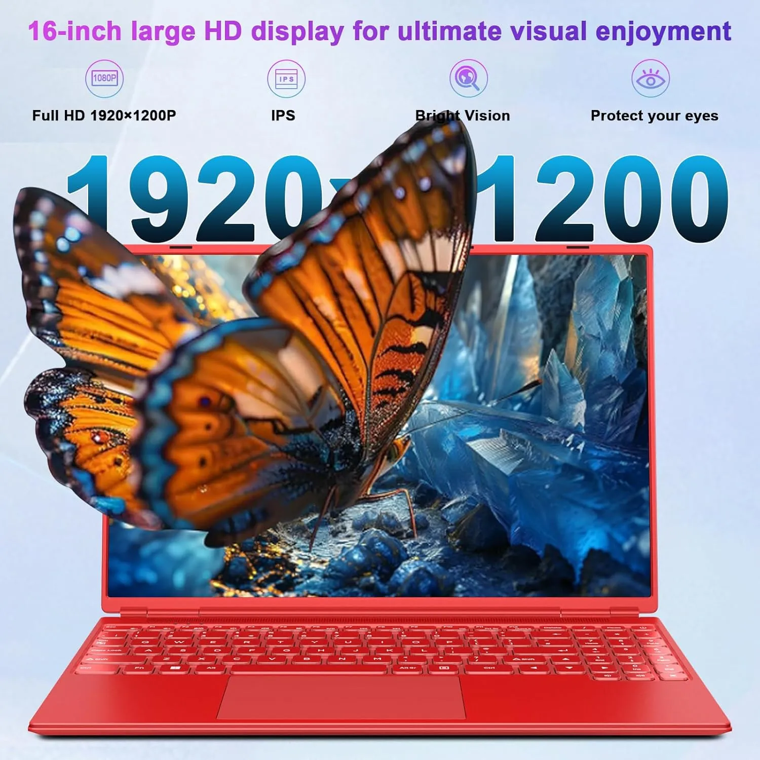 Laptop 16" 12GB 512GB SSD Celeron N5095 Up to 2.9 GHz Win 11 Laptop Support 512GB TF 1TB SSD Expand Notebook with 1920*1200 FHD 5G WiFi BT 4.2 Webcam Cooling Fan for Students and Business-Red