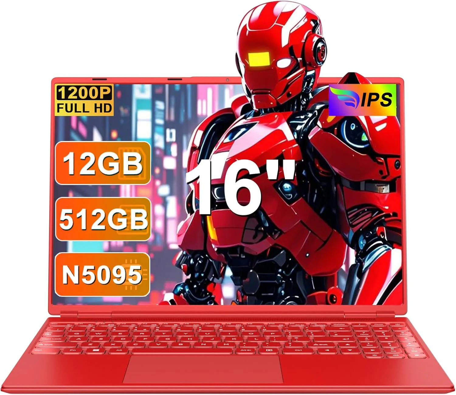 Laptop 16" 12GB 512GB SSD Celeron N5095 Up to 2.9 GHz Win 11 Laptop Support 512GB TF 1TB SSD Expand Notebook with 1920*1200 FHD 5G WiFi BT 4.2 Webcam Cooling Fan for Students and Business-Red