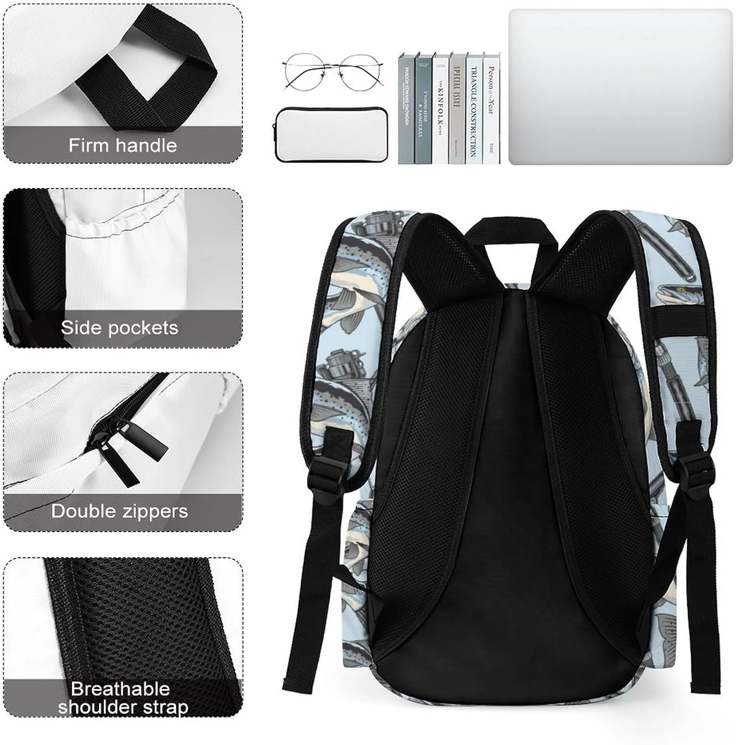 Laptop Backpack for Men Women Trout Fish Steelhead Travel Work Backpack with Compartment Large Capacity Summer Daypack Business Work Bag