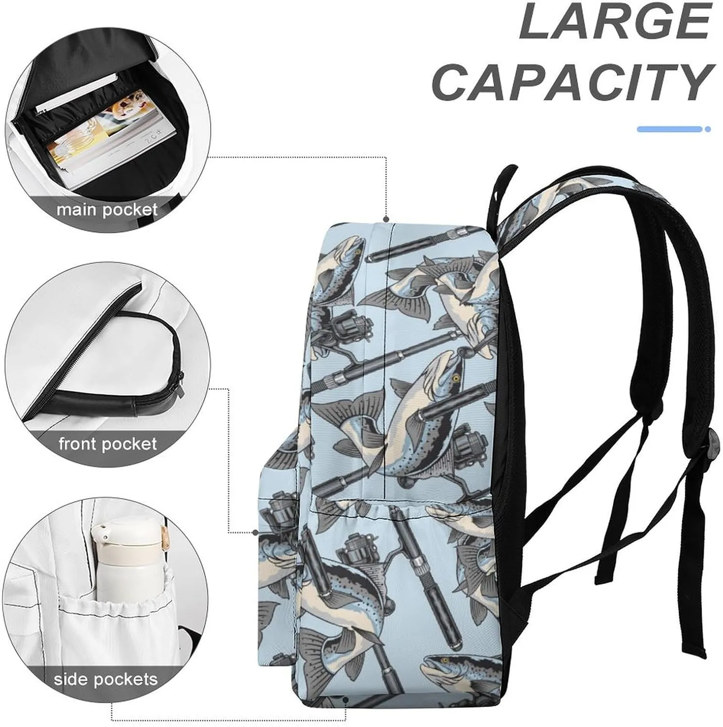 Laptop Backpack for Men Women Trout Fish Steelhead Travel Work Backpack with Compartment Large Capacity Summer Daypack Business Work Bag