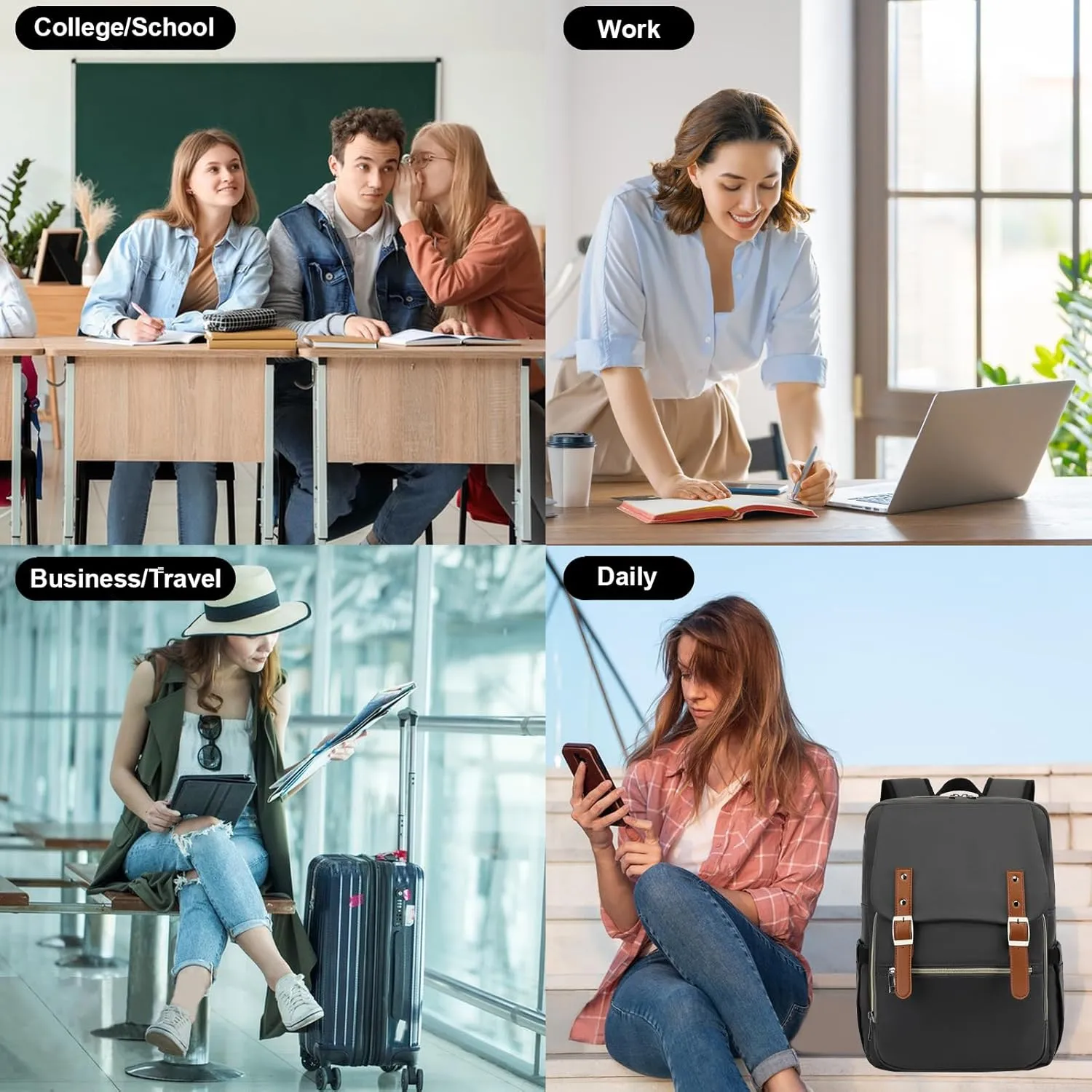 Laptop Backpack for Women Girls School Work Business Travel Computer Backpacks College Bookbag Fit 15.6 Inch Notebook (Dark Grey)