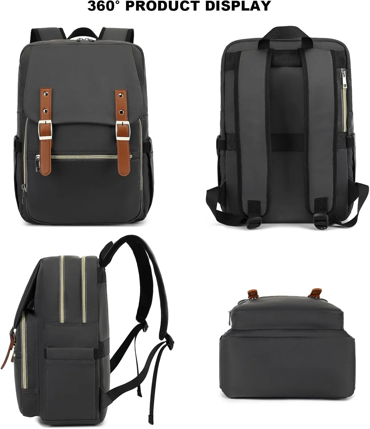 Laptop Backpack for Women Girls School Work Business Travel Computer Backpacks College Bookbag Fit 15.6 Inch Notebook (Dark Grey)