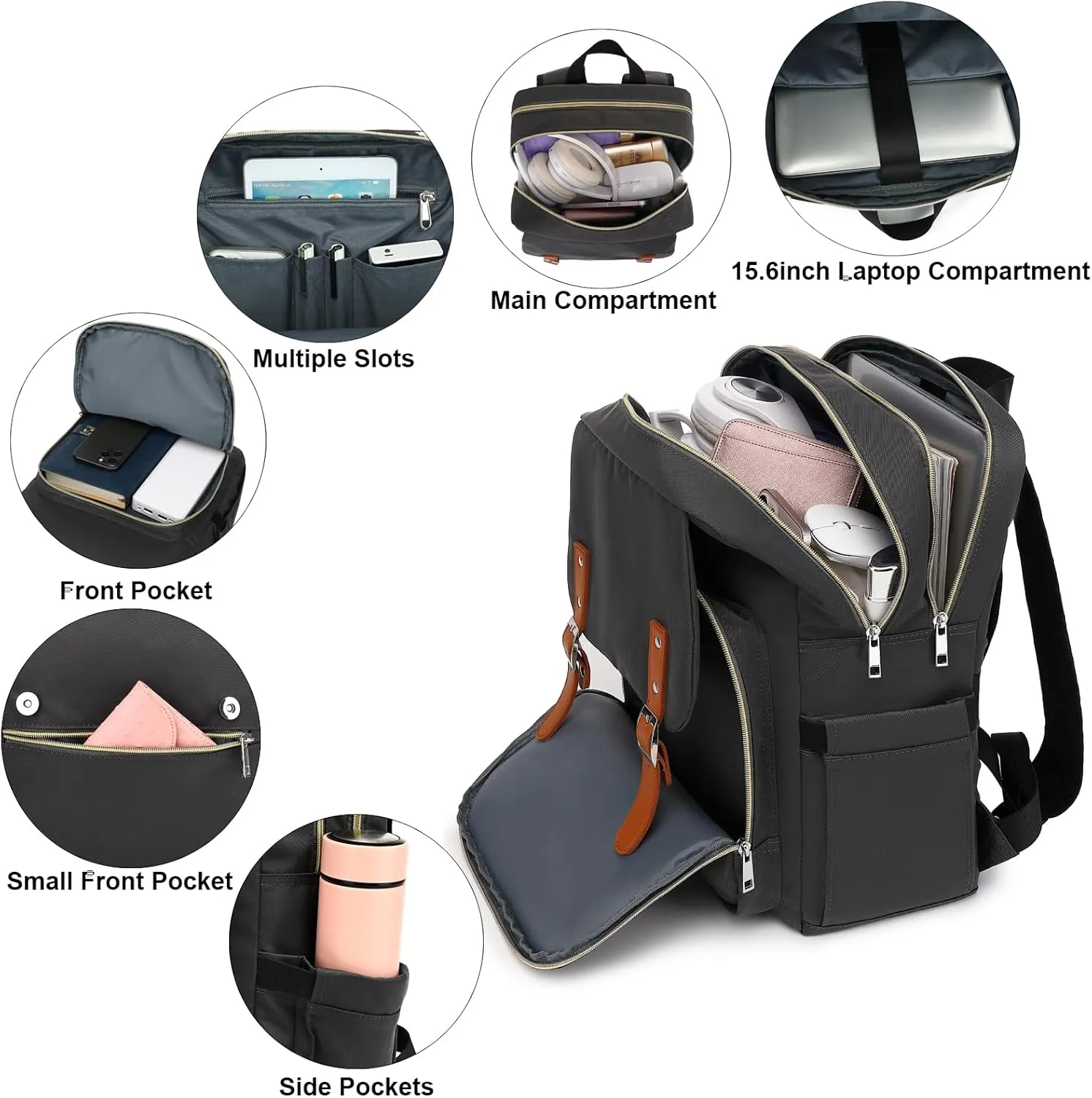 Laptop Backpack for Women Girls School Work Business Travel Computer Backpacks College Bookbag Fit 15.6 Inch Notebook (Dark Grey)