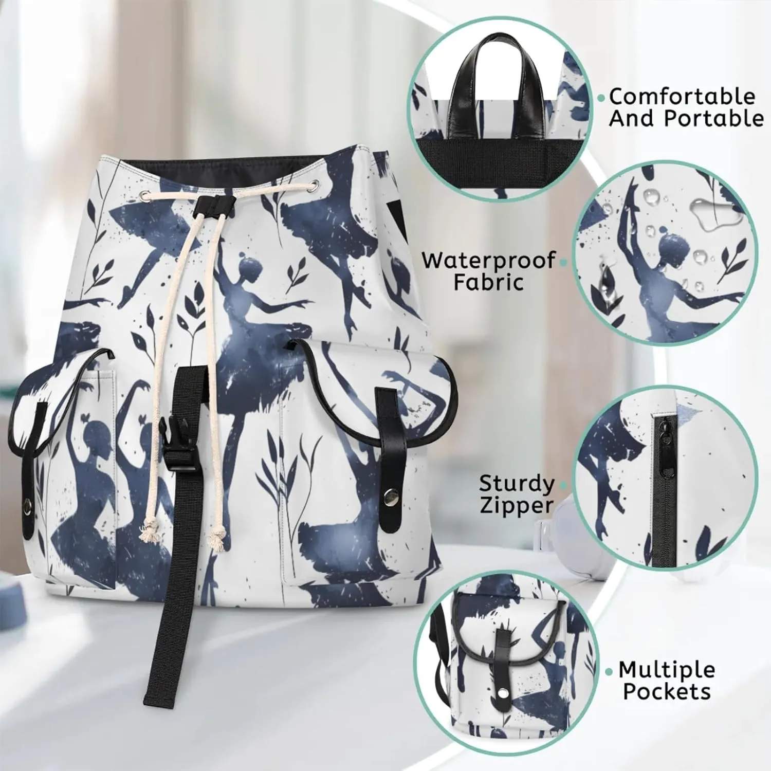 Laptop Backpacks Ballet Printed Travel Backpack for Women Work Backpack Computer Bag for Business Travel Fits 15 Inch Laptop