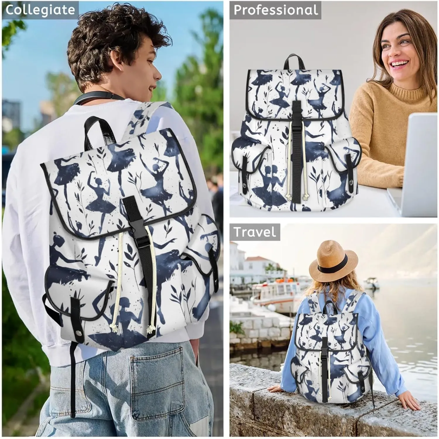 Laptop Backpacks Ballet Printed Travel Backpack for Women Work Backpack Computer Bag for Business Travel Fits 15 Inch Laptop