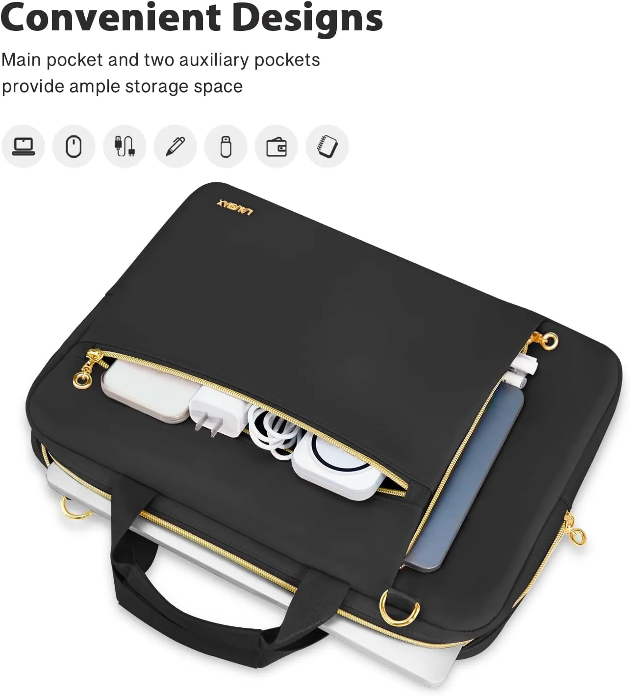 Laptop Bag Case 15.6 16 inch for Women Men Laptop Sleeve Briefcase Compatible with Dell XPS Inspiron, HP Envy Pavilion, ASUS VivoBook, Acer, Surface, Messenger Shoulder Bag with Handle, Black