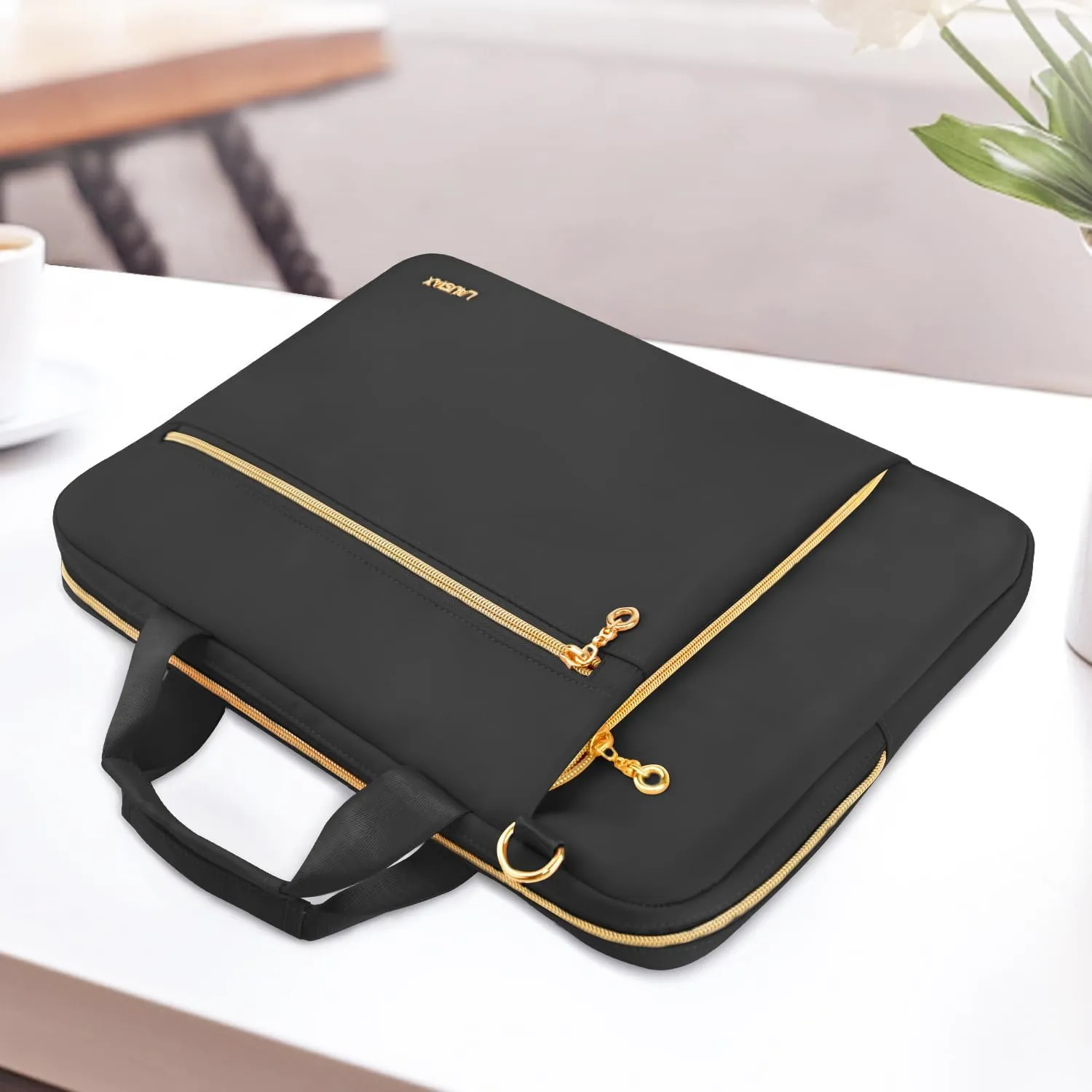 Laptop Bag Case 15.6 16 inch for Women Men Laptop Sleeve Briefcase Compatible with Dell XPS Inspiron, HP Envy Pavilion, ASUS VivoBook, Acer, Surface, Messenger Shoulder Bag with Handle, Black