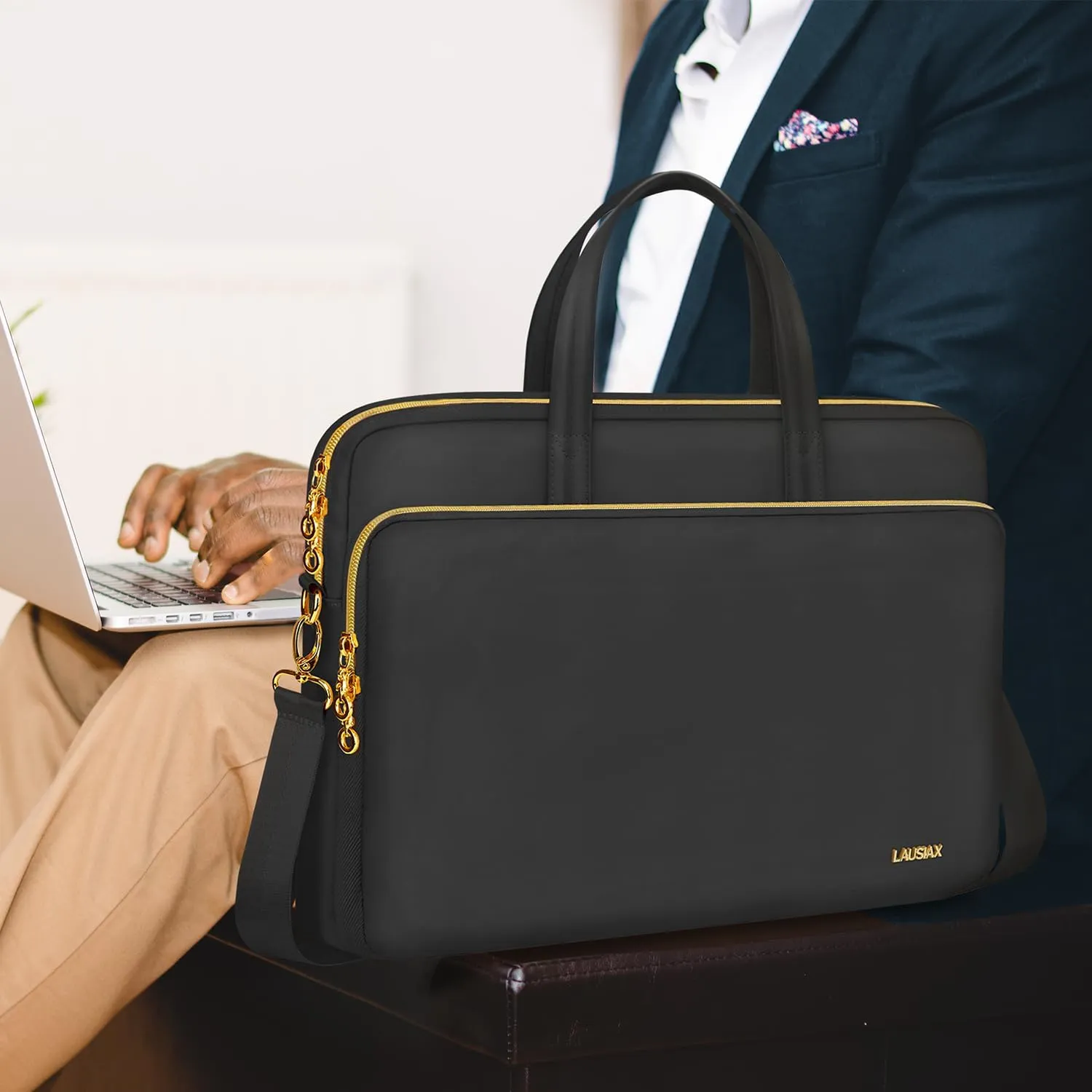 Laptop Bag Case 15.6 16 inch for Women Men Laptop Sleeve Briefcase Compatible with HP Envy Pavilion, Dell XPS Inspiron, ASUS VivoBook, Acer, Surface, Messenger Shoulder Bag with Handle, Black