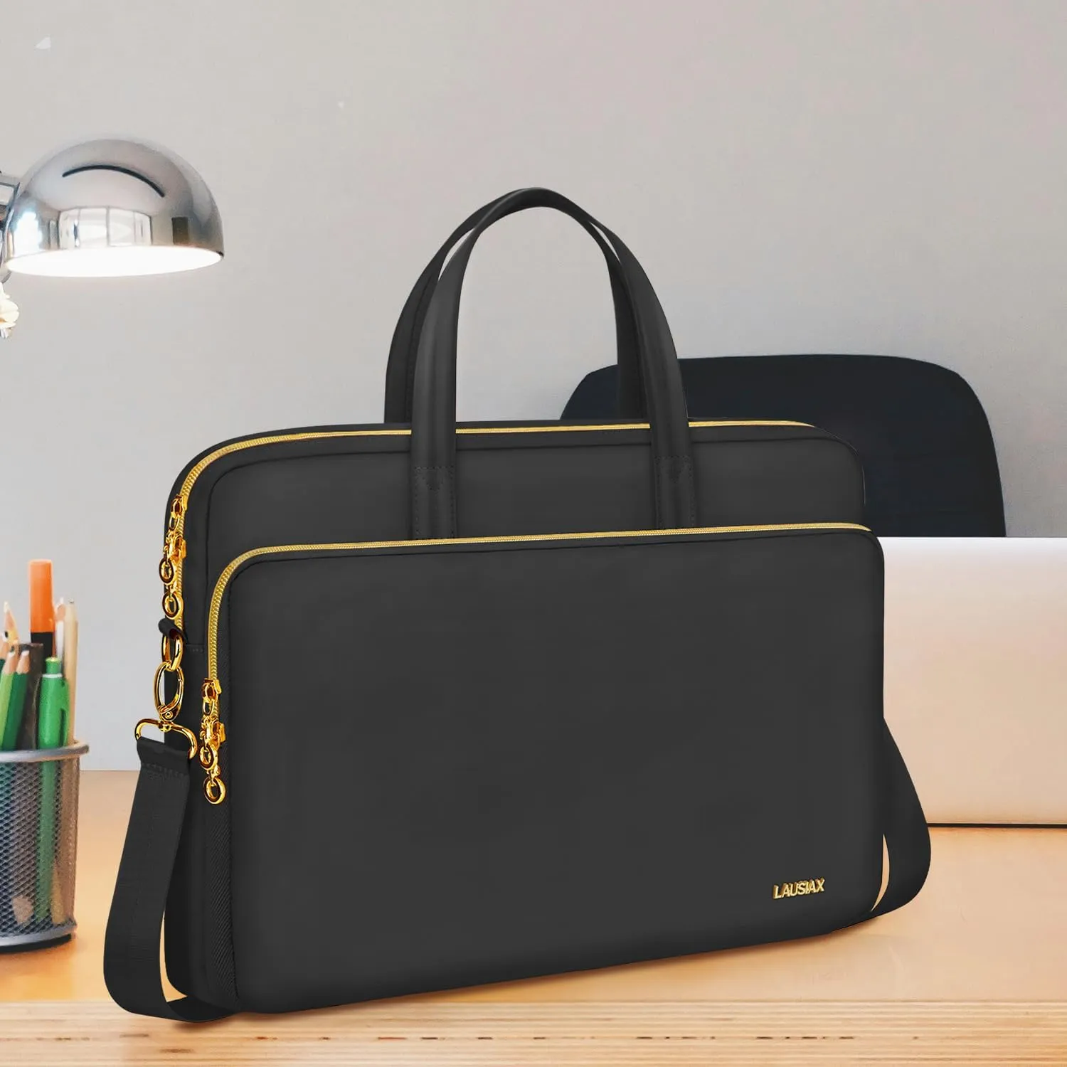 Laptop Bag Case 15.6 16 inch for Women Men Laptop Sleeve Briefcase Compatible with HP Envy Pavilion, Dell XPS Inspiron, ASUS VivoBook, Acer, Surface, Messenger Shoulder Bag with Handle, Black