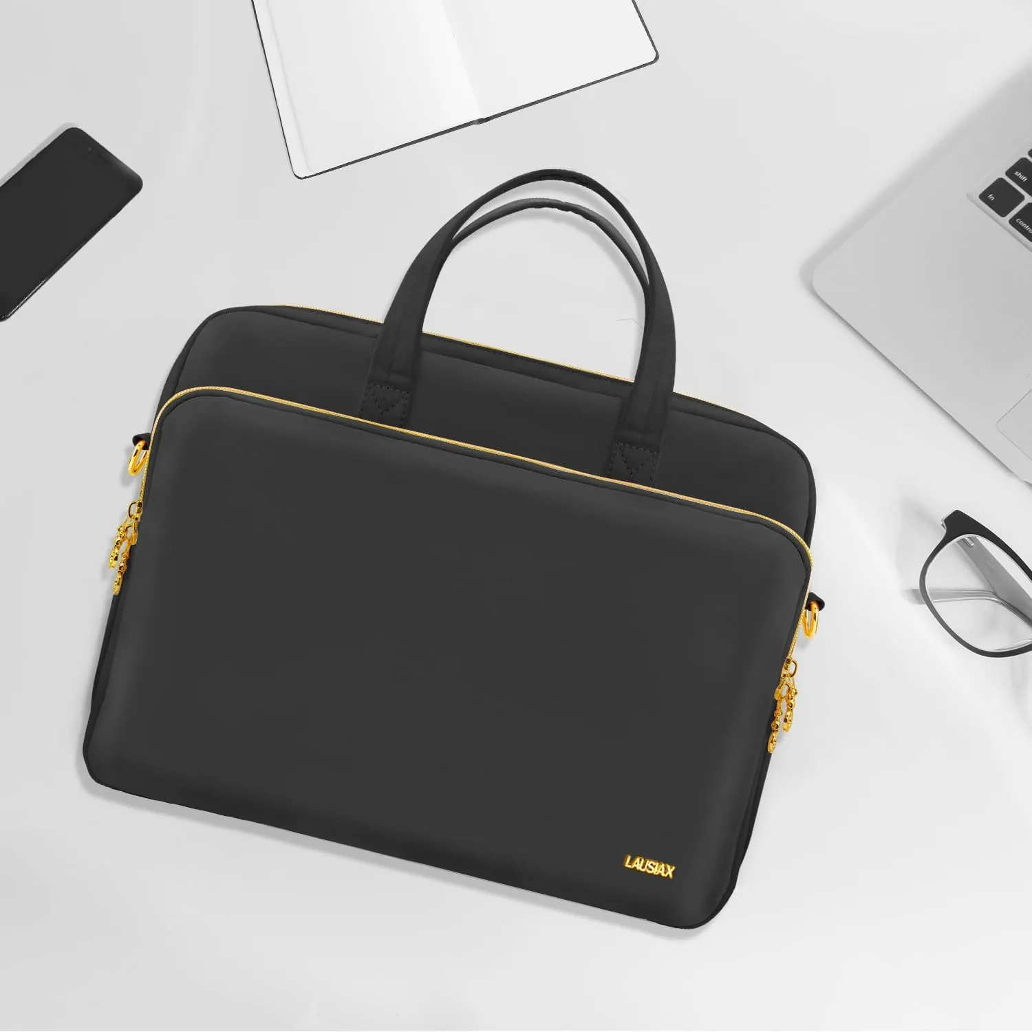 Laptop Bag Case 15.6 16 inch for Women Men Laptop Sleeve Briefcase Compatible with HP Envy Pavilion, Dell XPS Inspiron, ASUS VivoBook, Acer, Surface, Messenger Shoulder Bag with Handle, Black
