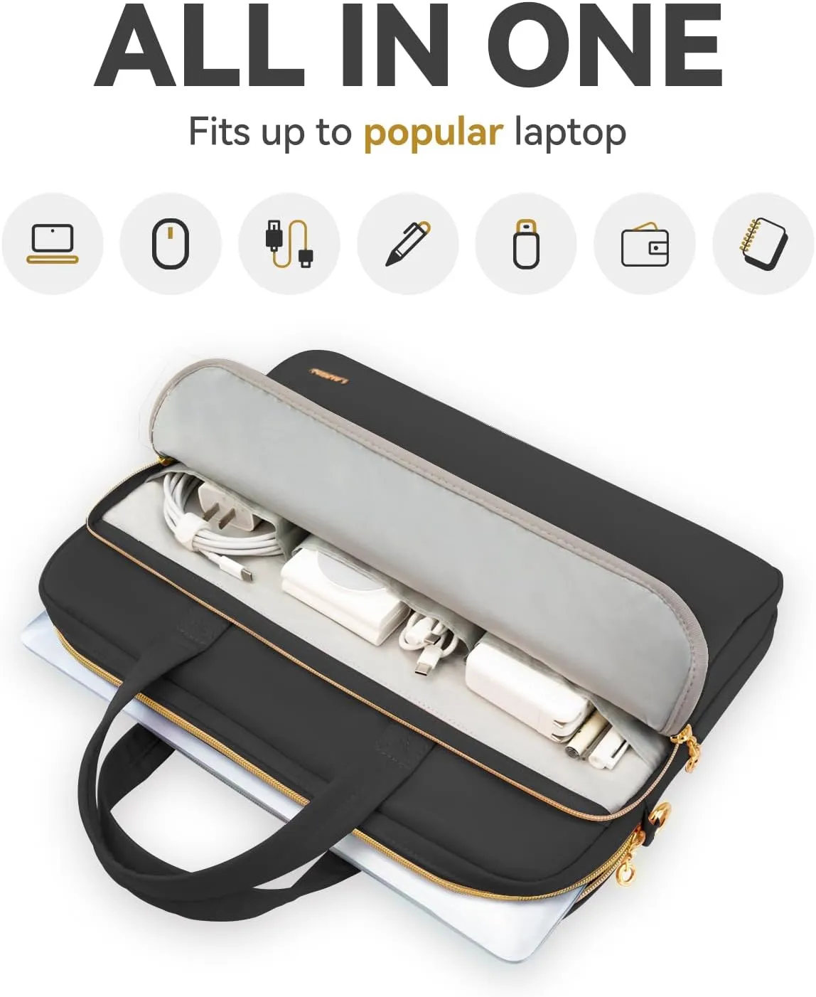 Laptop Bag Case 15.6 16 inch for Women Men Laptop Sleeve Briefcase Compatible with HP Envy Pavilion, Dell XPS Inspiron, ASUS VivoBook, Acer, Surface, Messenger Shoulder Bag with Handle, Black