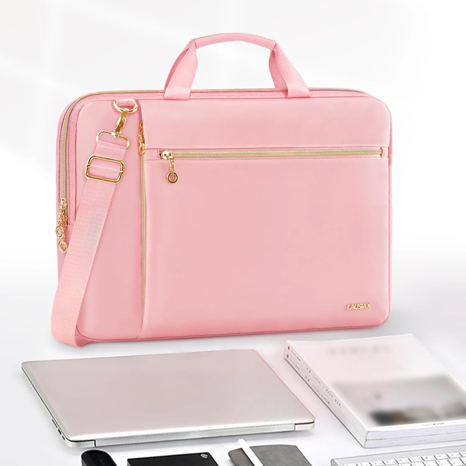 Laptop Case Bag Women Men Computer Sleeve Compatible with MacBook/Dell/HP/Acer/ASUS/LG, Waterproof Shoulder Carrying Briefcase, Pink, 17-17.3 Inch