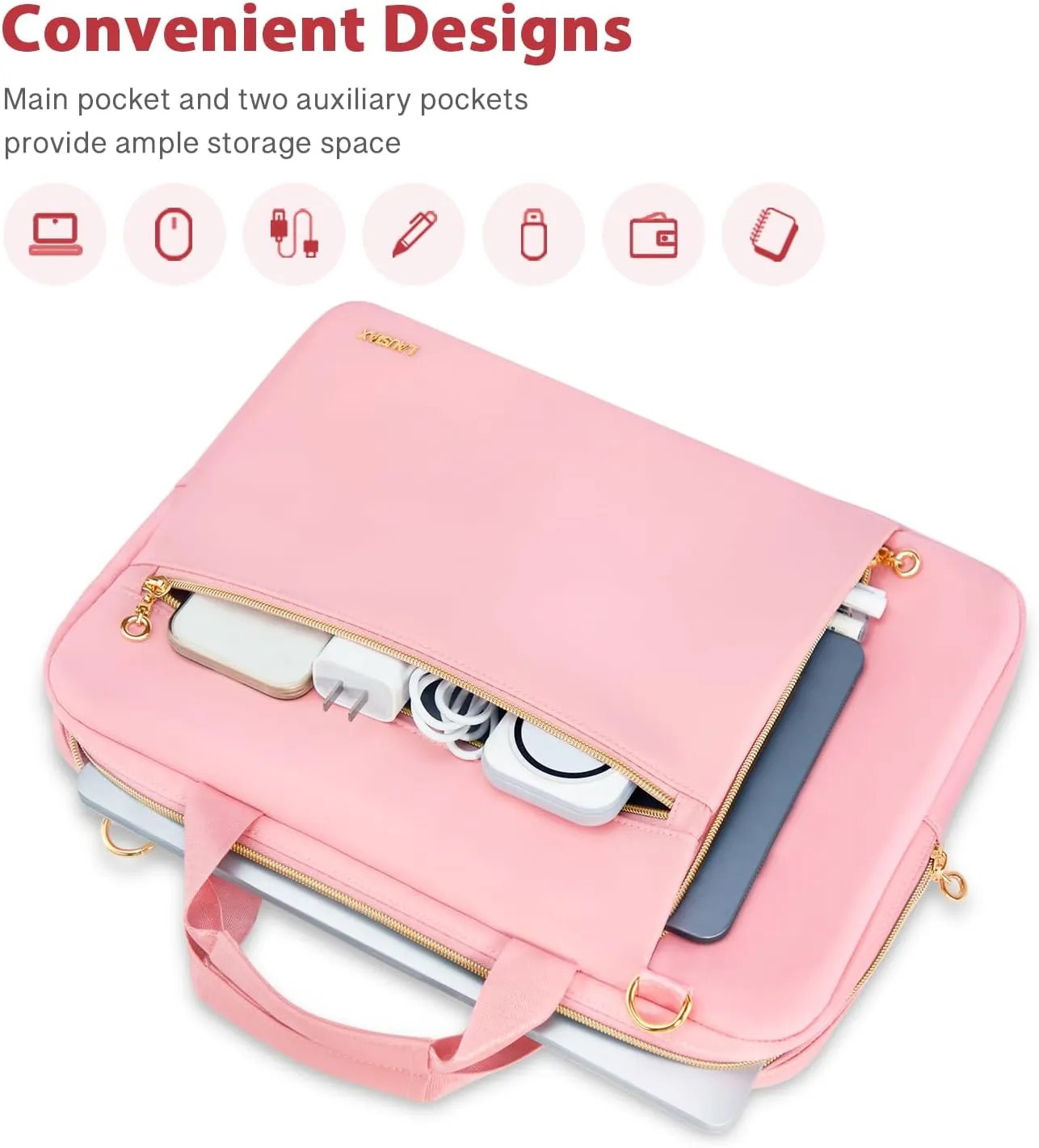 Laptop Case Bag Women Men Computer Sleeve Compatible with MacBook/Dell/HP/Acer/ASUS/LG, Waterproof Shoulder Carrying Briefcase, Pink, 17-17.3 Inch