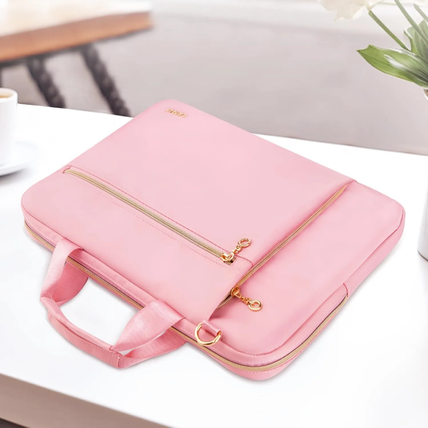 Laptop Case Bag Women Men Computer Sleeve Compatible with MacBook/Dell/HP/Acer/ASUS/LG, Waterproof Shoulder Carrying Briefcase, Pink, 17-17.3 Inch