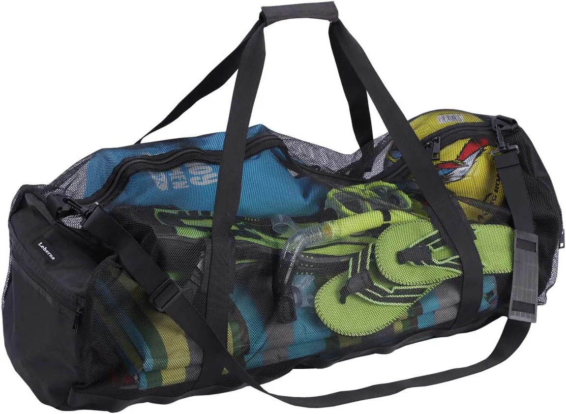 Large Beach Bag with Zipper Lightweight Beach Toy Bag Mesh Bag for Swimming Pool Sand Toys