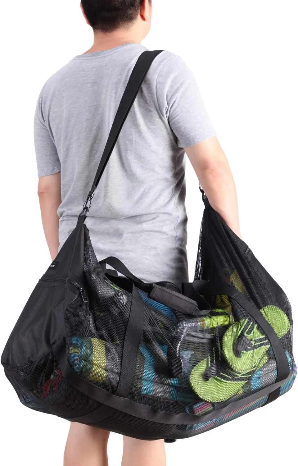 Large Beach Bag with Zipper Lightweight Beach Toy Bag Mesh Bag for Swimming Pool Sand Toys