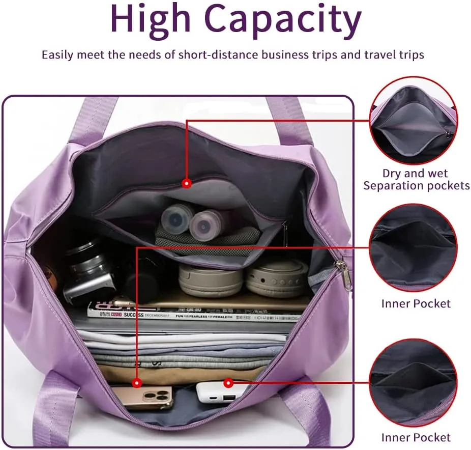 Large Capacity Foldable Travel Bag, Expandable Waterproof Carry on Bag, Dry and Wet Separation Spor Duffel Bags