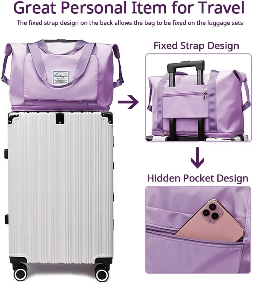 Large Capacity Foldable Travel Bag, Expandable Waterproof Carry on Bag, Dry and Wet Separation Spor Duffel Bags