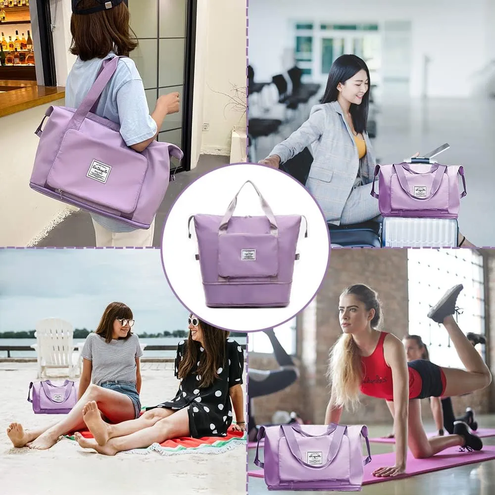 Large Capacity Foldable Travel Bag, Expandable Waterproof Carry on Bag, Dry and Wet Separation Spor Duffel Bags