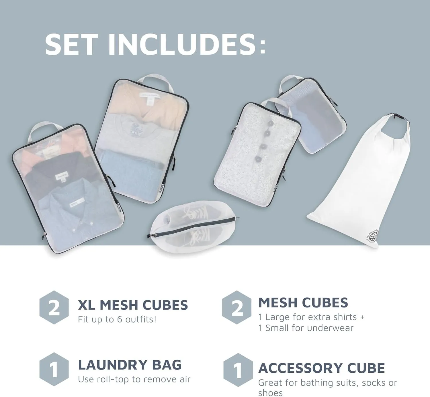 Large Packing Cube Set with See Through Mesh- Compression Packing Cubes Travel Organizers by TRIPPED Travel Gear