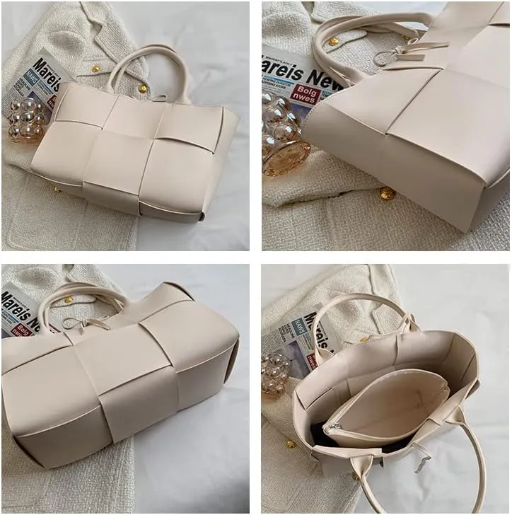 Large PU Leather Tote Bag for Women, Fashion Shoulder Bag Multiple Pockets Bags for Work Daily Travel Tote Handbag