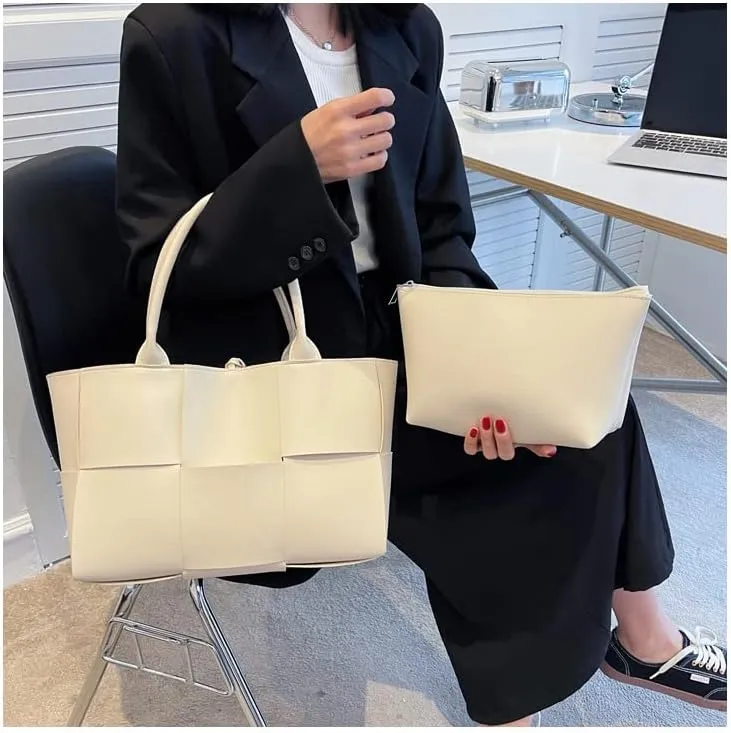 Large PU Leather Tote Bag for Women, Fashion Shoulder Bag Multiple Pockets Bags for Work Daily Travel Tote Handbag