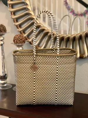 Large Tote - Gold   White Checkers