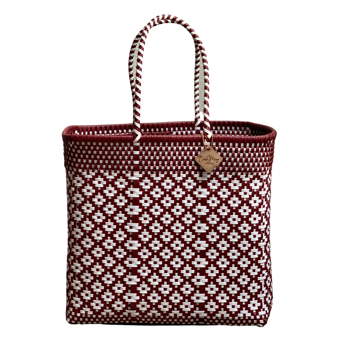 Large Tote - Maroon   White
