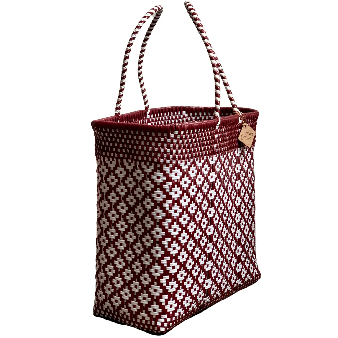 Large Tote - Maroon   White