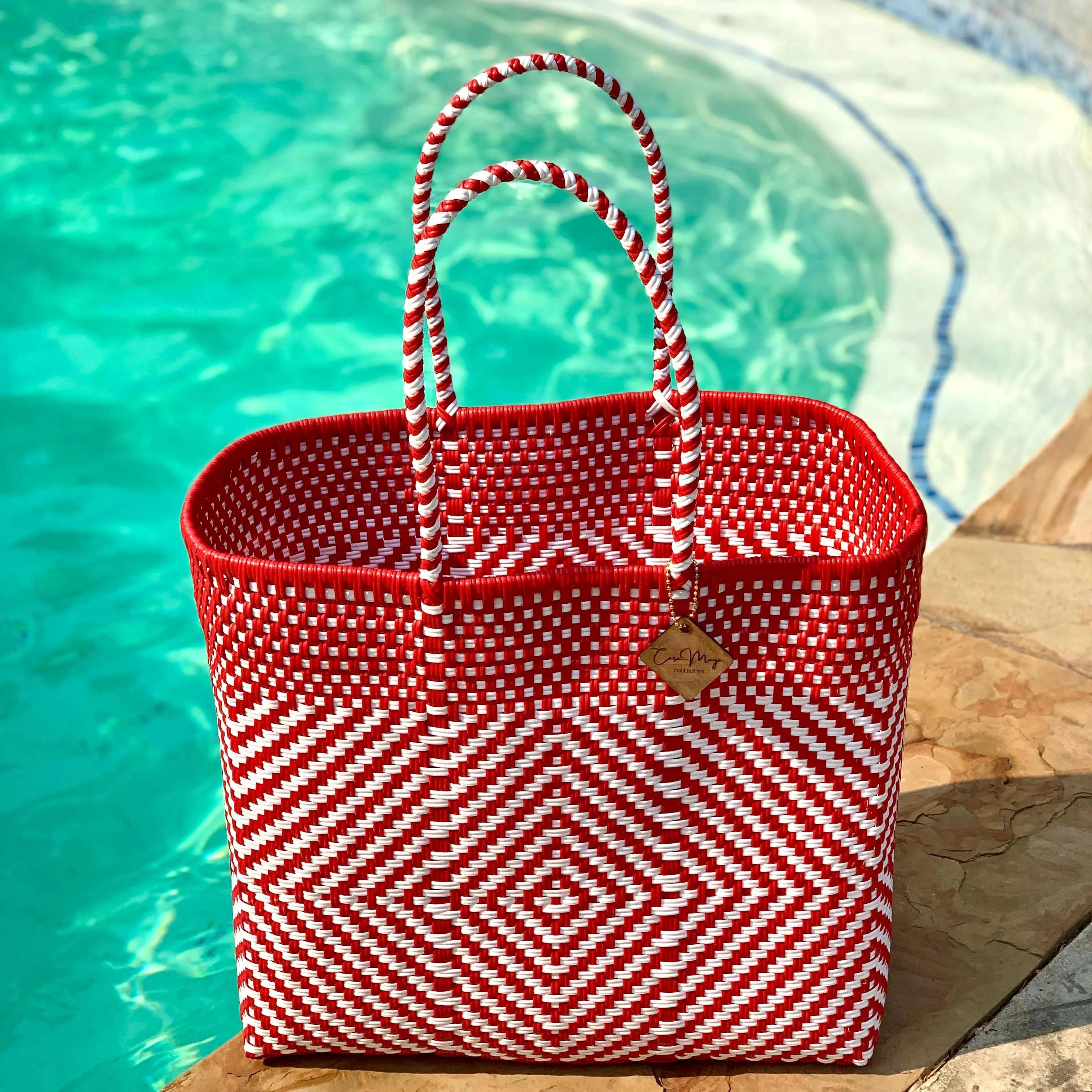 Large Tote - Red   White