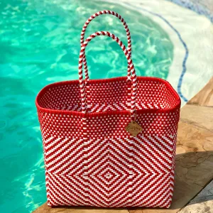 Large Tote - Red   White