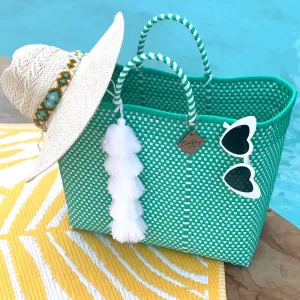 Large Tote - Seafoam   White