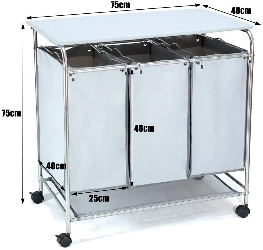 Laundry Hamper With Trolley,3 Washing Basket Bag Sort   Ironing Board