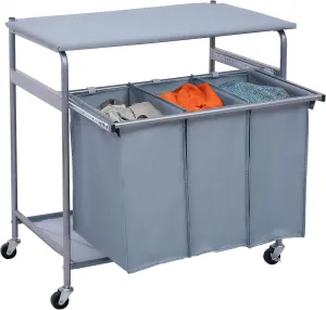 Laundry Hamper With Trolley,3 Washing Basket Bag Sort   Ironing Board