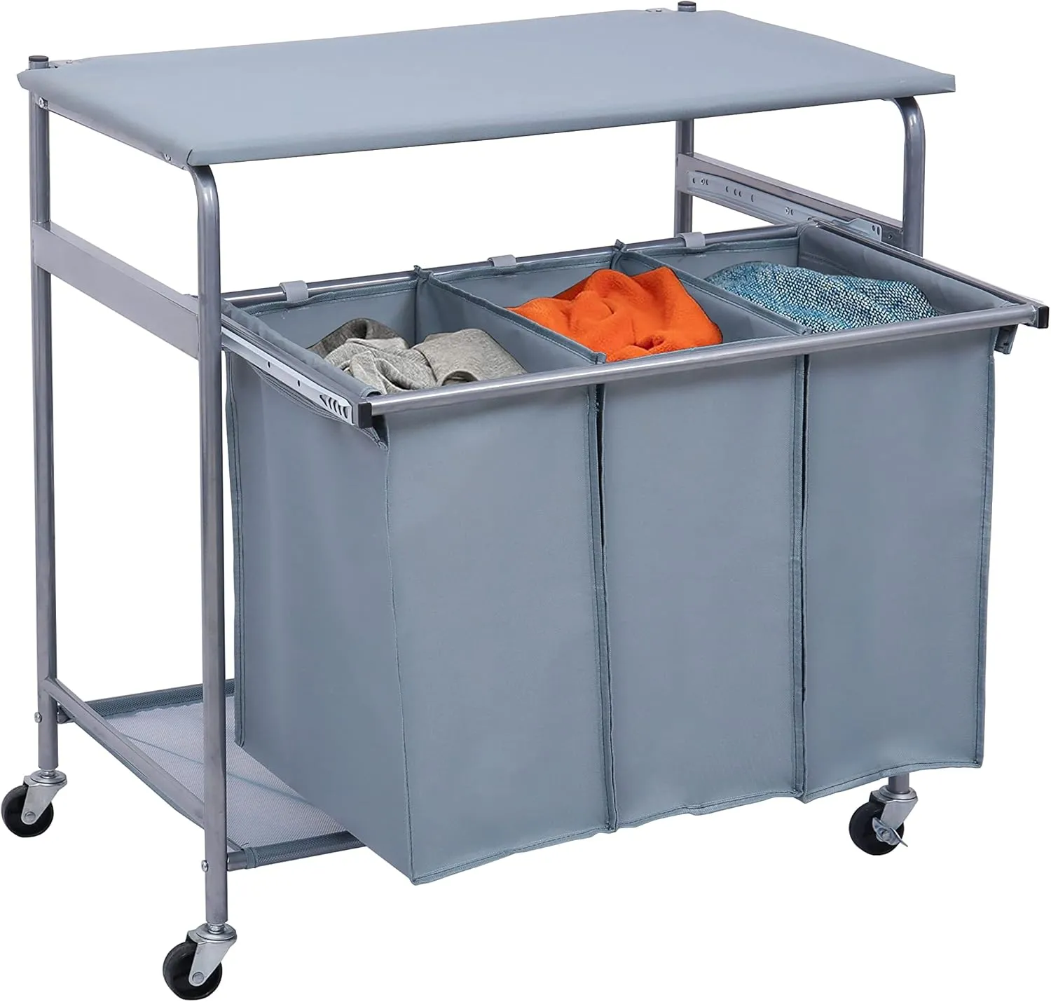 Laundry Hamper With Trolley,3 Washing Basket Bag Sort   Ironing Board
