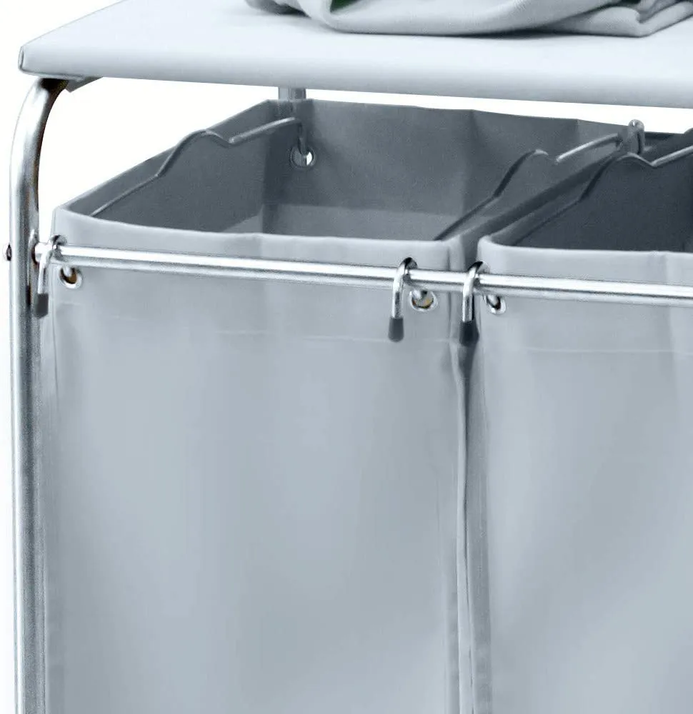 Laundry Hamper With Trolley,3 Washing Basket Bag Sort   Ironing Board