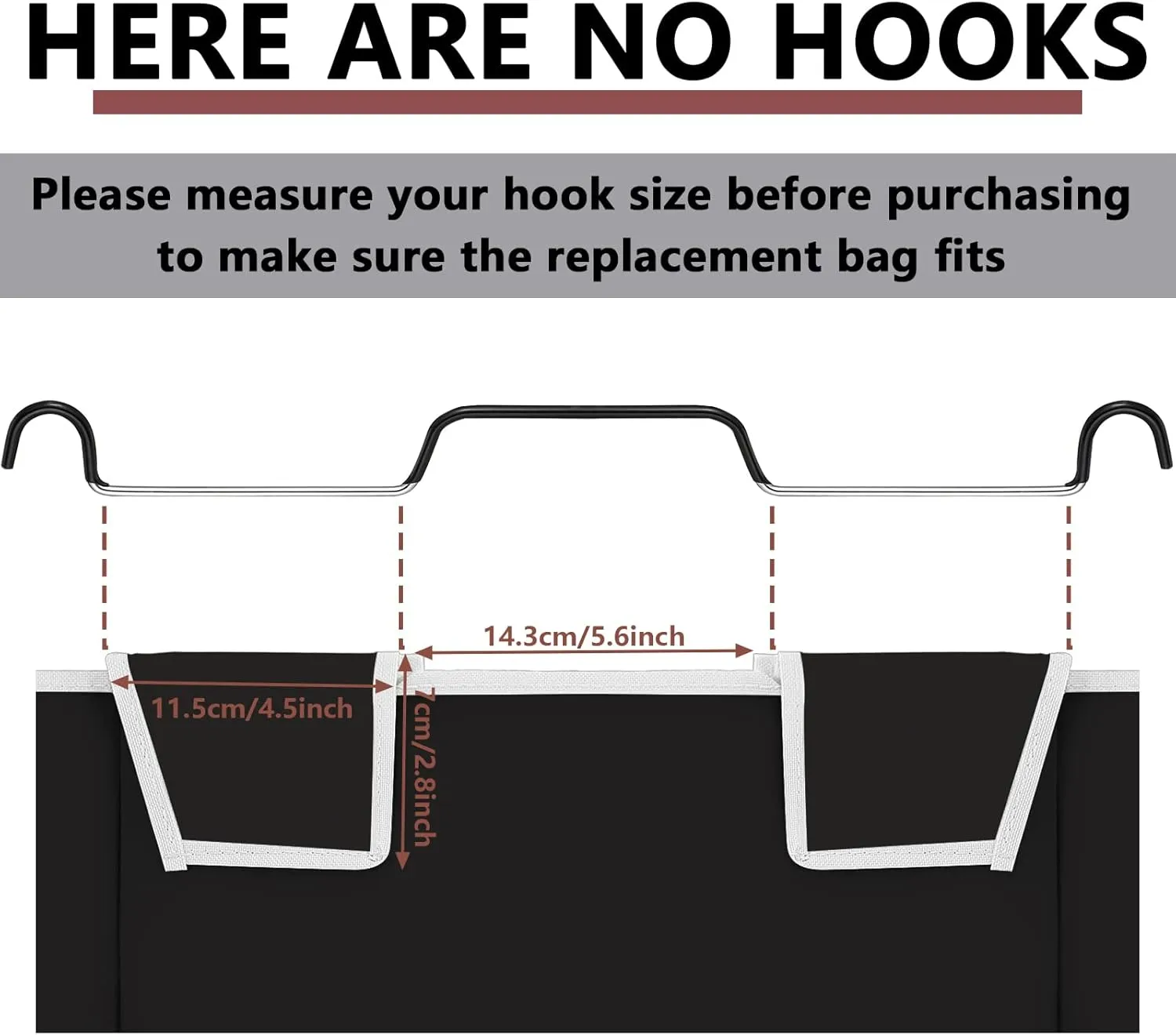 Laundry Sorter Replacement Bags Hamper Cart Removable Replacement Laundry Storage Organizer Bag Hamper Liner, No Hooks 14.76 x 8.66 x 21.65 Inch(Black,3 Pcs)