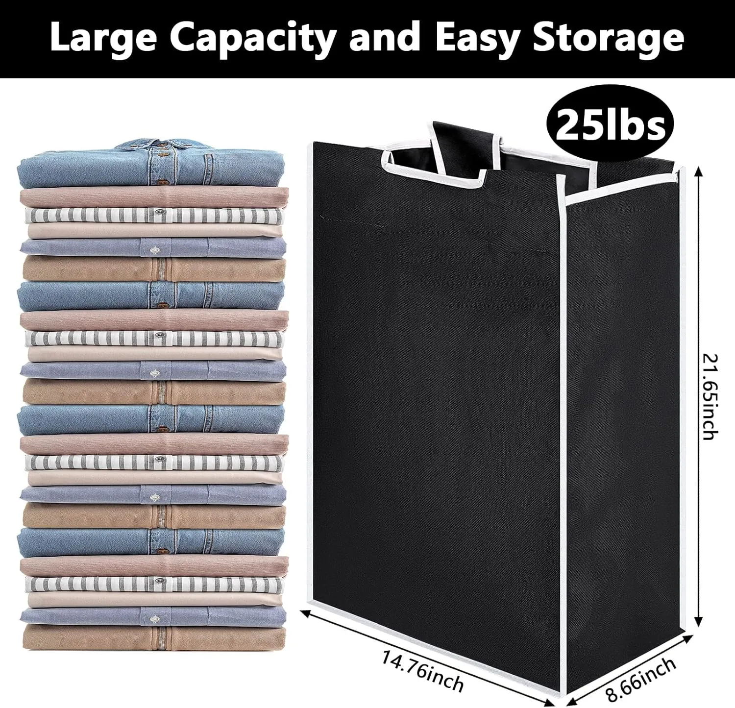 Laundry Sorter Replacement Bags Hamper Cart Removable Replacement Laundry Storage Organizer Bag Hamper Liner, No Hooks 14.76 x 8.66 x 21.65 Inch(Black,3 Pcs)