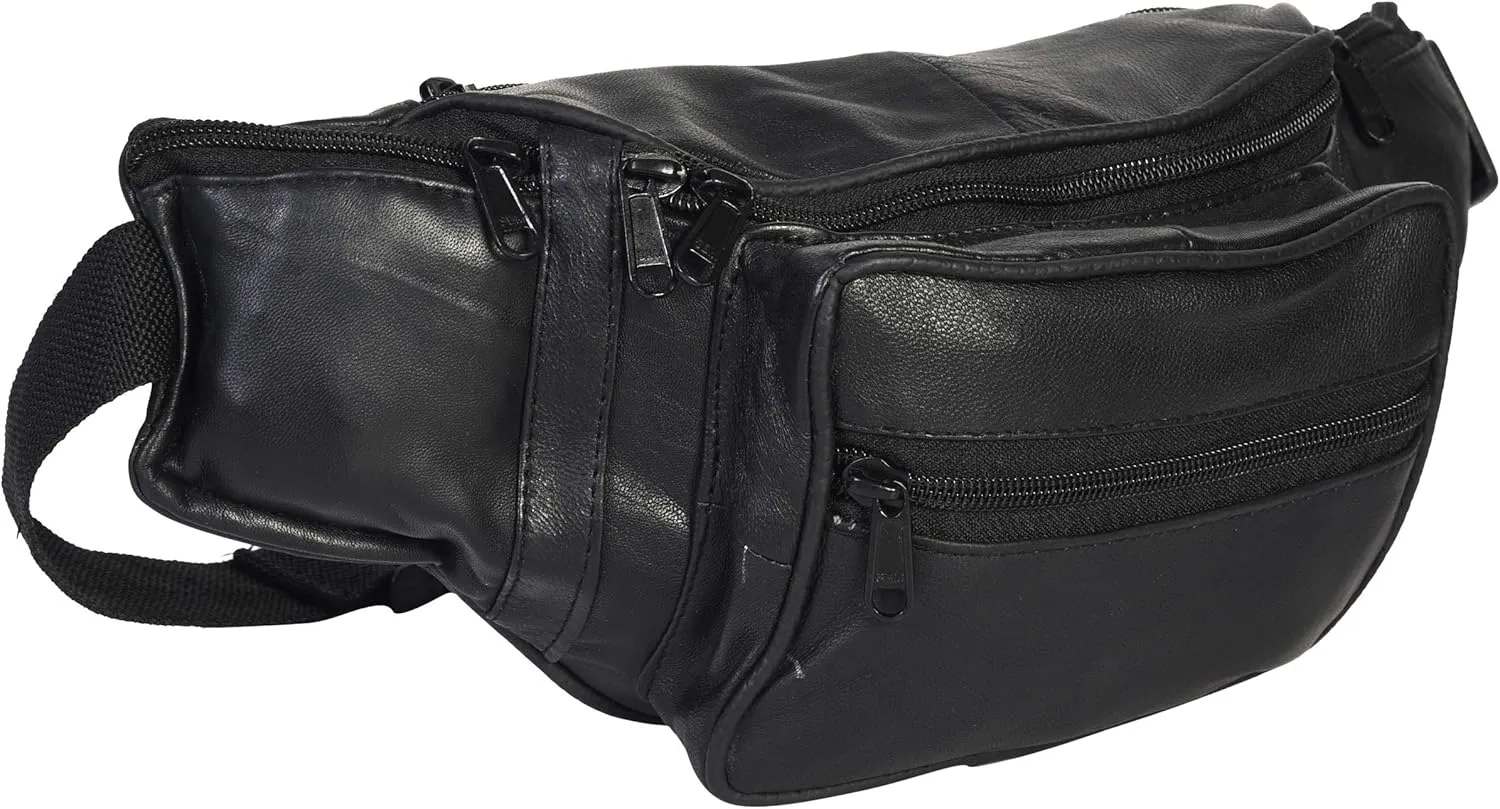 Leatherboss Genuine Leather Fanny Travel Outdoor hiking Cell phone holder pouch Wallet purse for men women, Black