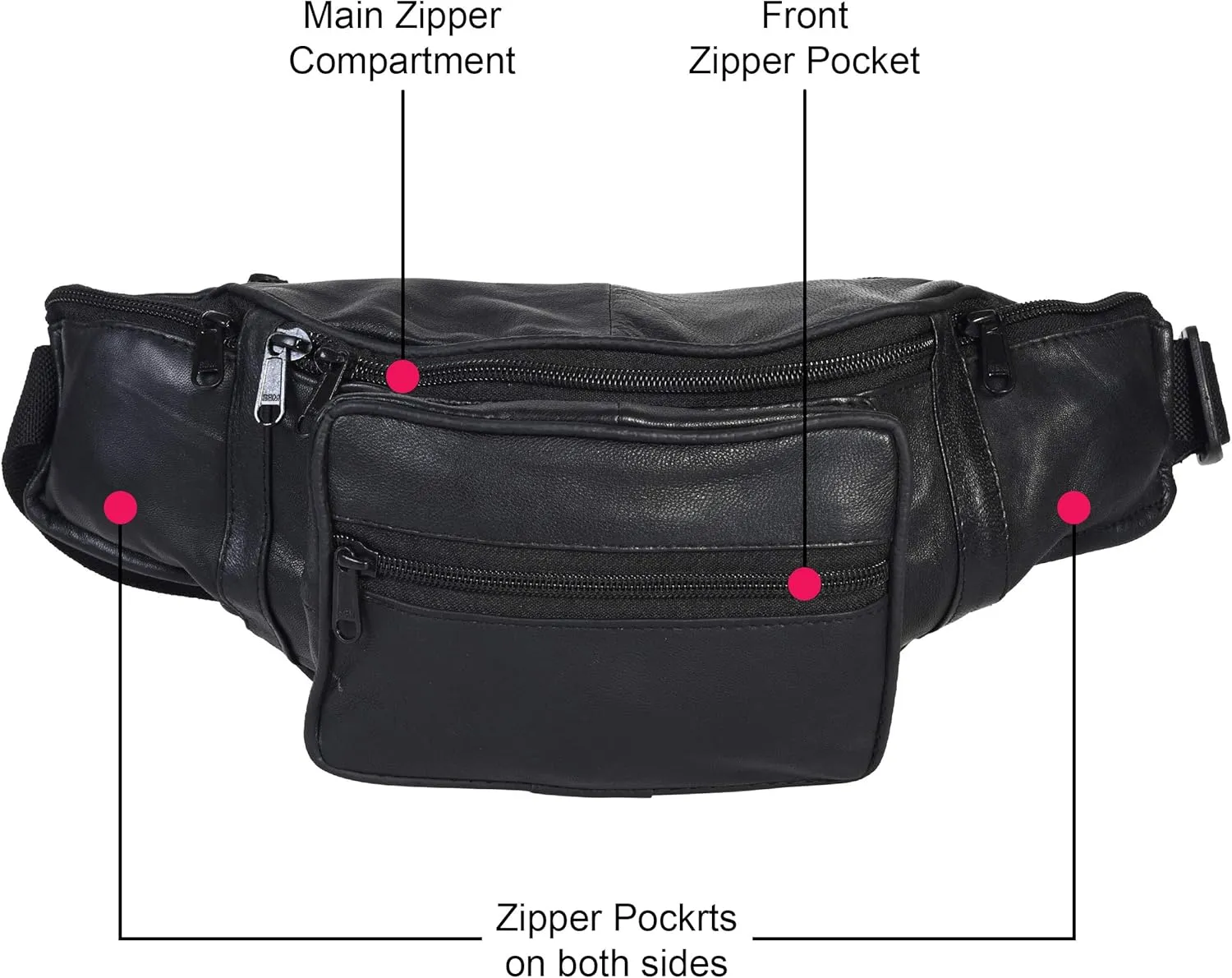 Leatherboss Genuine Leather Fanny Travel Outdoor hiking Cell phone holder pouch Wallet purse for men women, Black