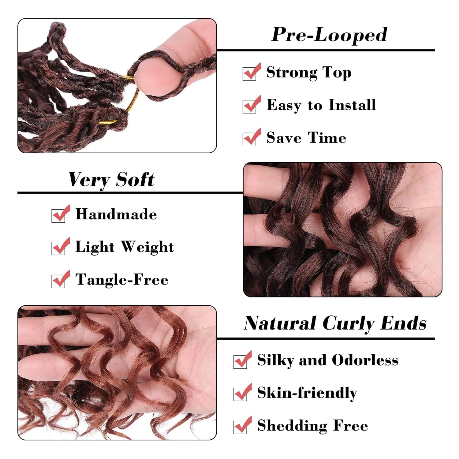 Leeven 8 Packs Gogo Curl Crochet Hair 10 Inch Ombre Ginger Ocean Wave Crochet Hair Copper Red Pre Looped Curly Goddess Box Braids Synthetic Beach Curl Braiding Hair for Women