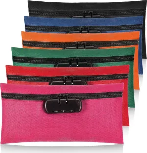 LEIFIDE 6 Pcs Money Bag with Lock and Zipper 11 x 5.5 Inches Lockable Storage Bag Cash Accessories Pouch for Storing Coins Checks Documents(Colorful, Oxford Cloth)