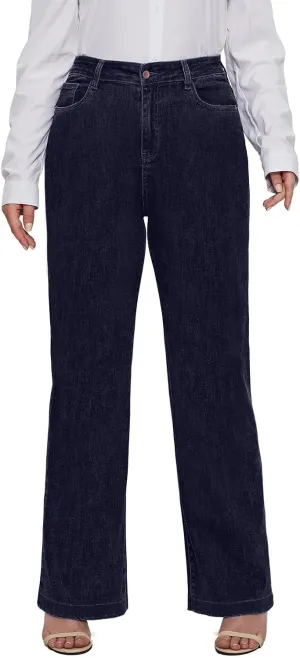LEIJIJEANS Plus Size Baggy Jeans for Women Wide Leg Women Jeans Full Length Mom High Waist Tall Loose Wide Leg Pants