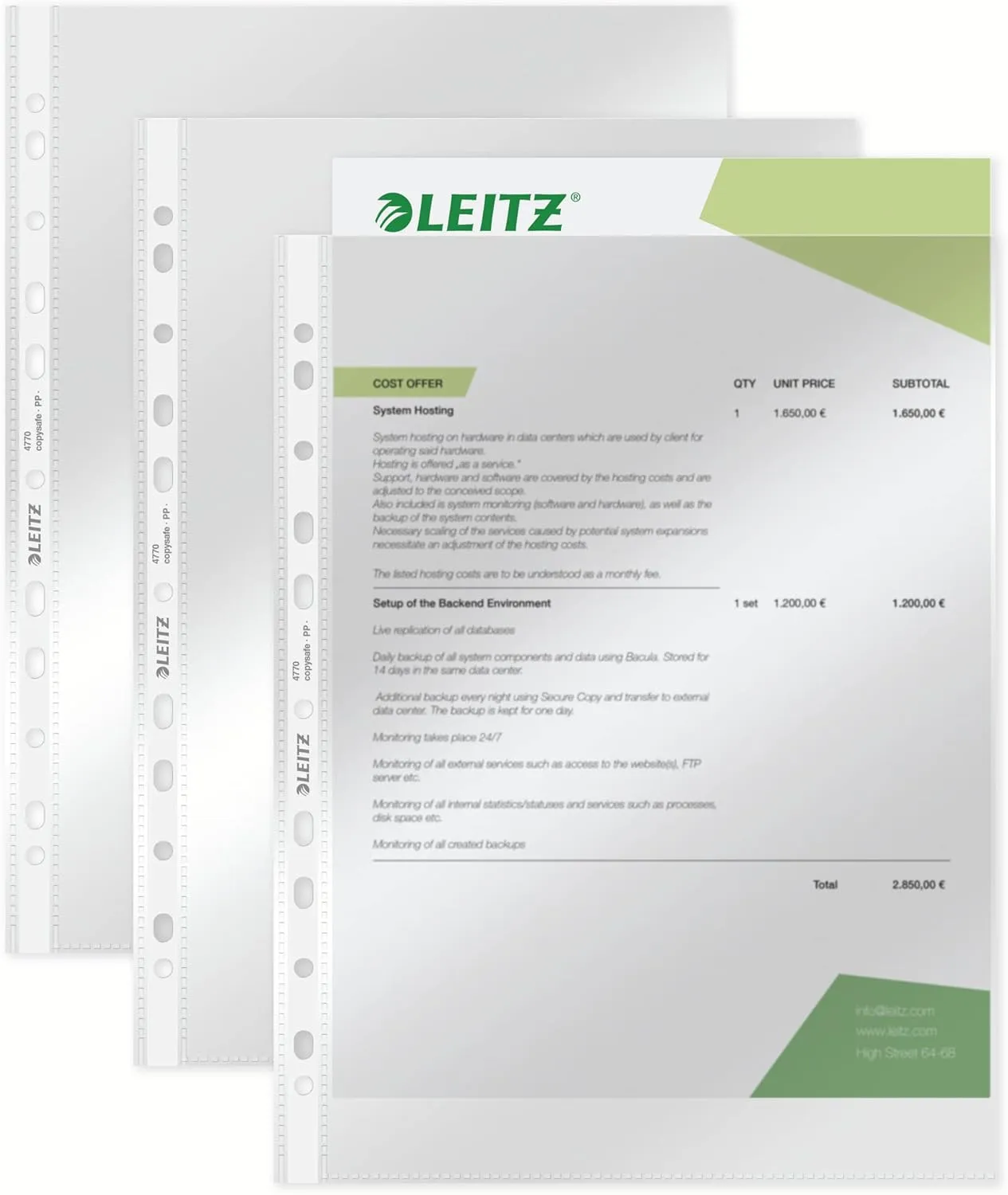 Leitz High Quality Document Pocket, Pack of 100, A4, Clear, 80 Micron PP Material, 47700002