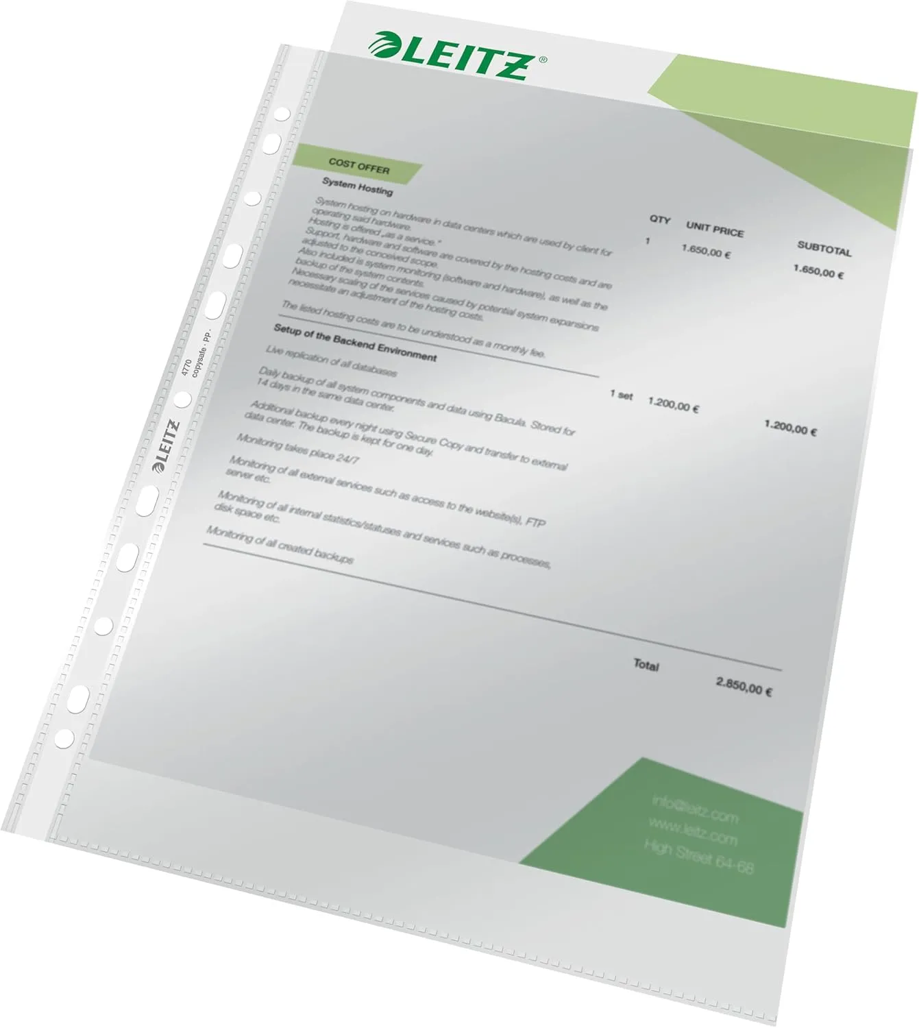 Leitz High Quality Document Pocket, Pack of 100, A4, Clear, 80 Micron PP Material, 47700002
