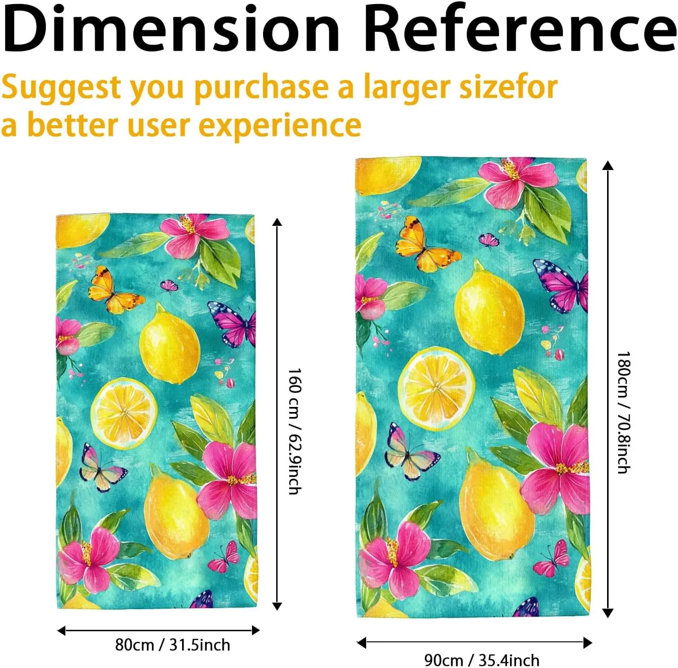 Lemon Floral Microfiber Beach Towel Turquoise Vintage Botanical Design, Quick Dry Absorbent Sand Free Lightweight Bath Towel, Vacation Pool Picnic Essentials 62x31 Inch