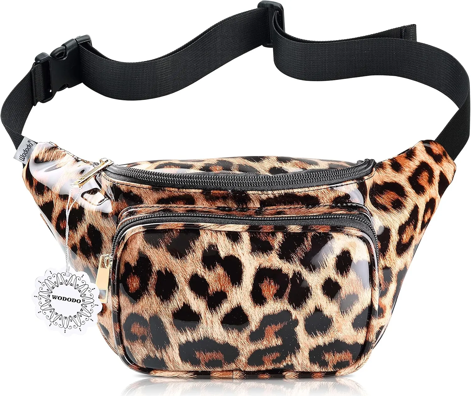 Leopard Fanny Bag for Women Rave Festival Hologram Bum Travel Waist Pack