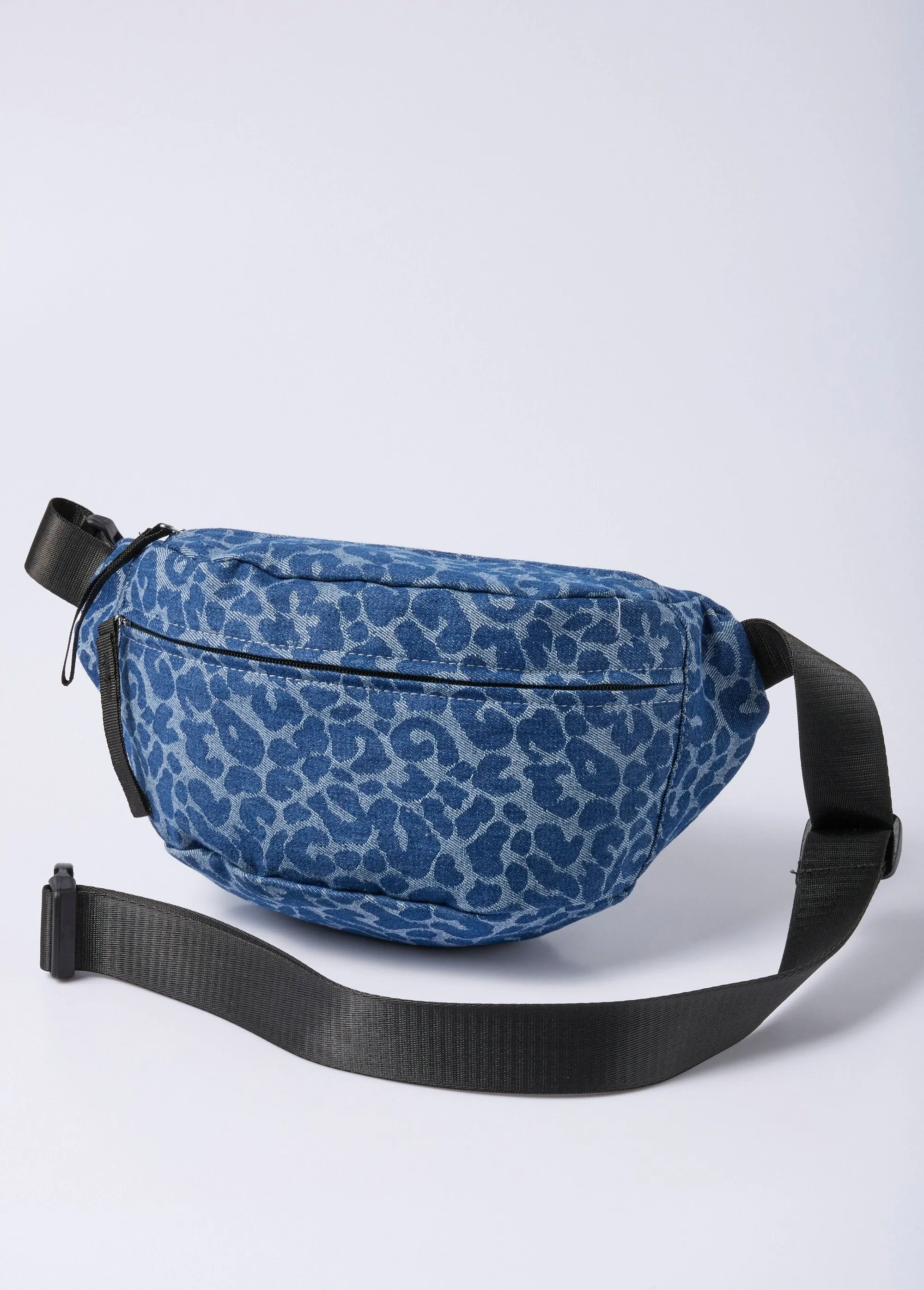 Leopard print denim canvas fanny pack